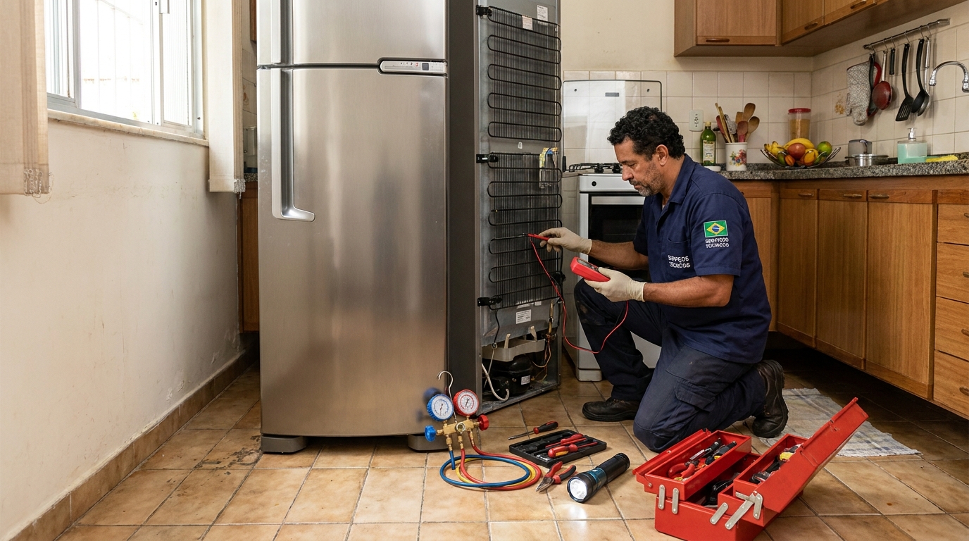 Técnico de conserto de geladeira em residência em Vitória‑ES
